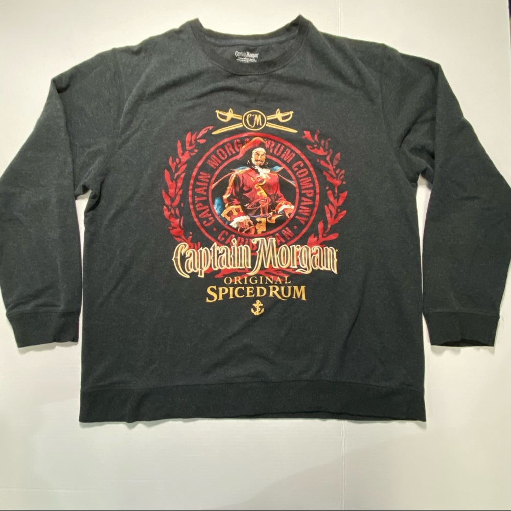 Captain Morgan Crew Neck Sweater Sweat Shirt Original Spiced Rum Gray Mens Large